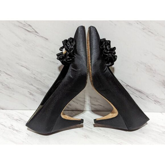 Vintage Evan Picone Women's 7.5 Satin Pump 3" Heel Rhinestone Center Rosette 7.5 - Picture 3 of 9